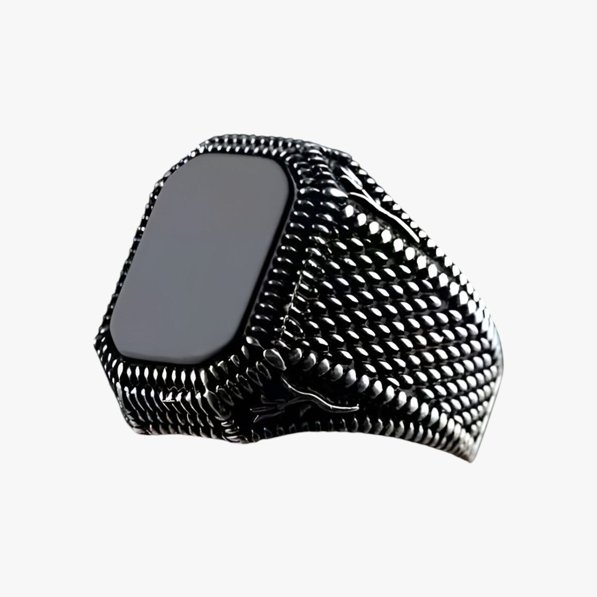 Black Zirconia Ring with Floral Engraved Band