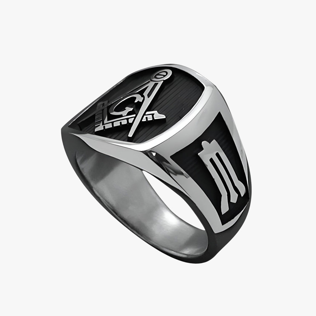Silver-Tone Signet Ring with Engraved Emblem