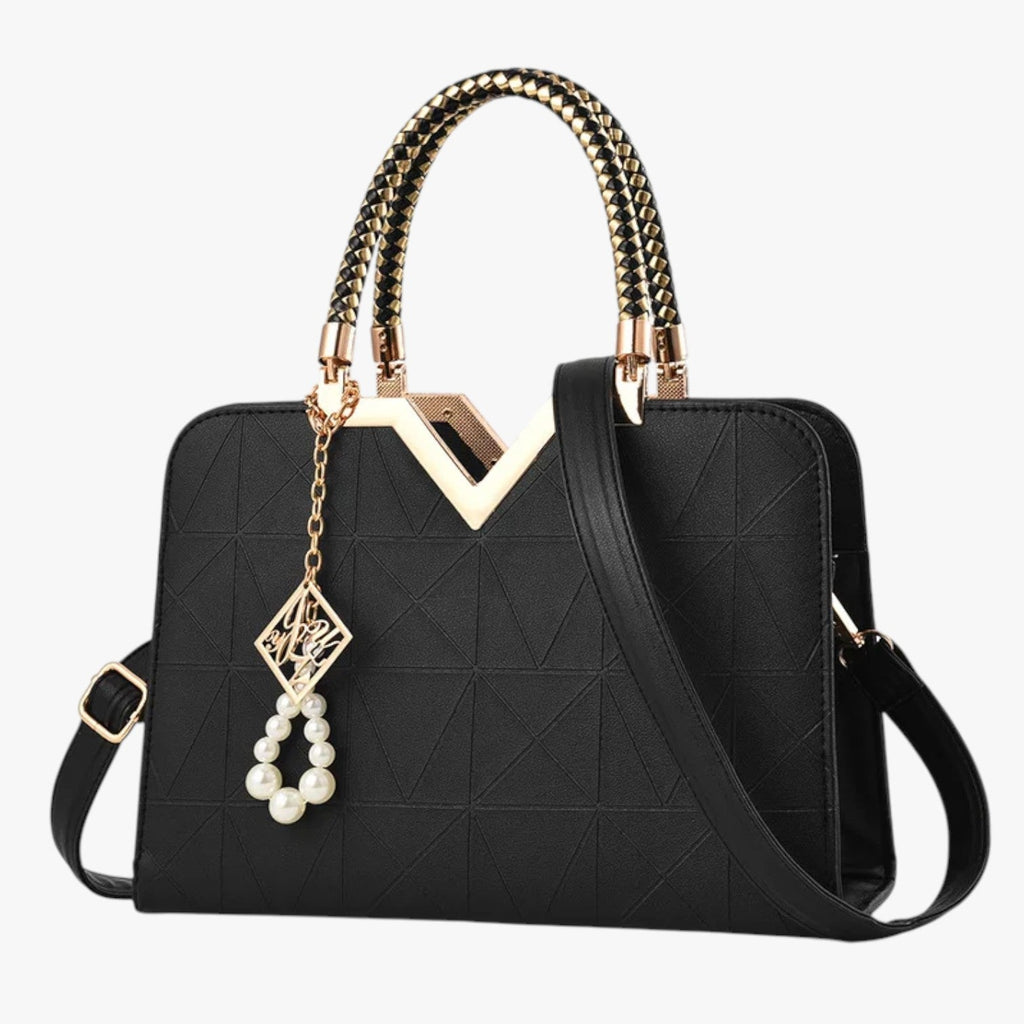 Elegant Zip-Top Handbag with Pearl Zip Detail