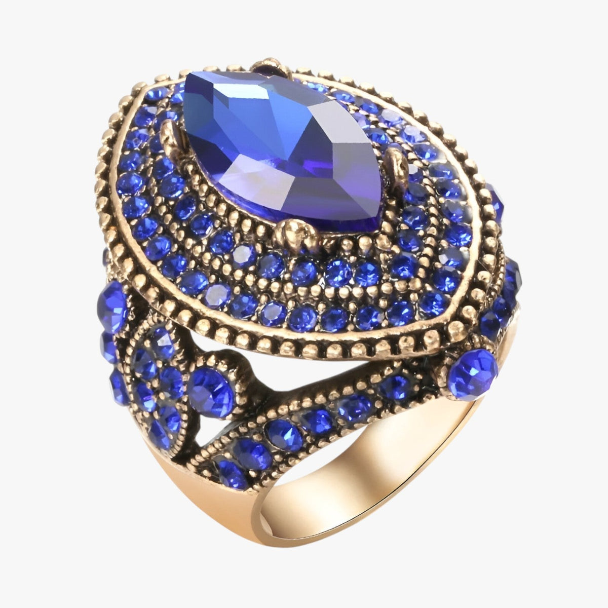 Boho Vintage Ring with Large Crystal Stone