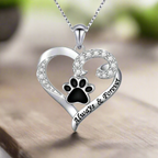 Stainless Steel Dog Paw Heart Necklace with Zirconia