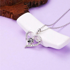 Stainless Steel Dog Paw Heart Necklace with Zirconia