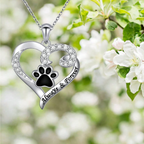 Stainless Steel Dog Paw Heart Necklace with Zirconia