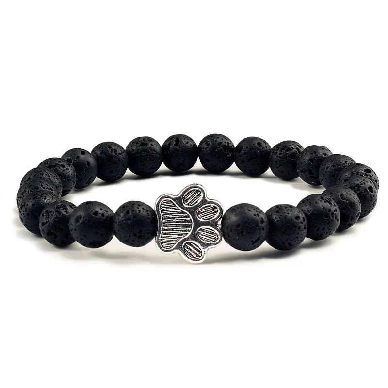 Paw Charm Bracelet with Stone Beads in Many Colours