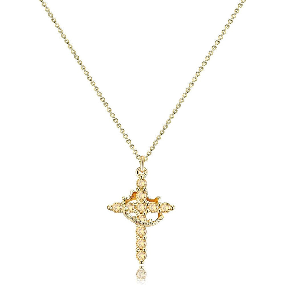 Cross and Crown Necklace in Many Finishes