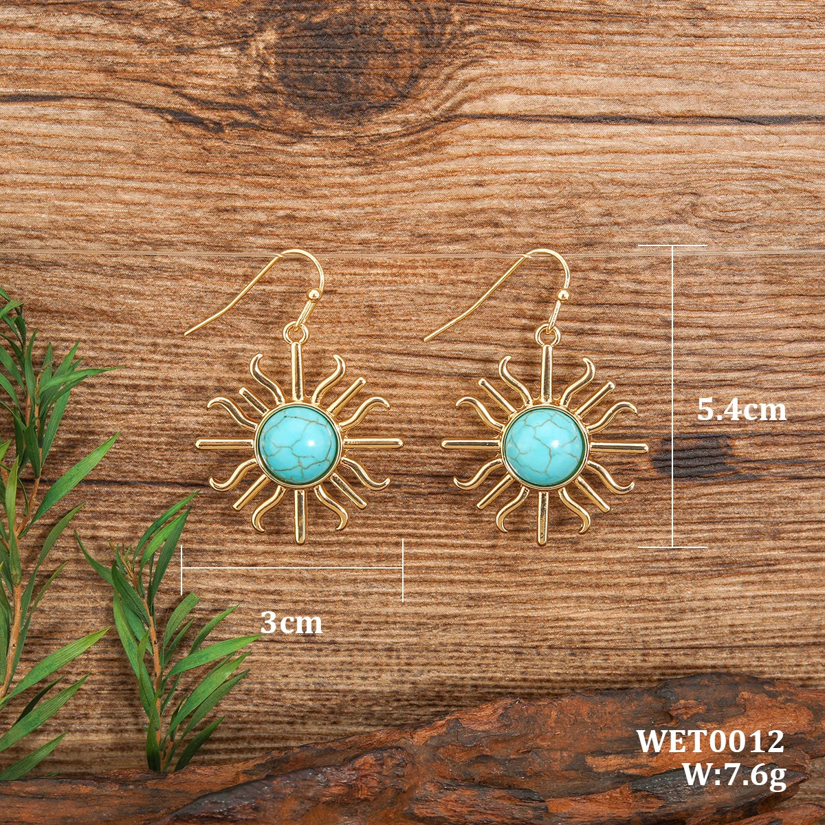 Western Boho Sun Turquoise Drop Earrings