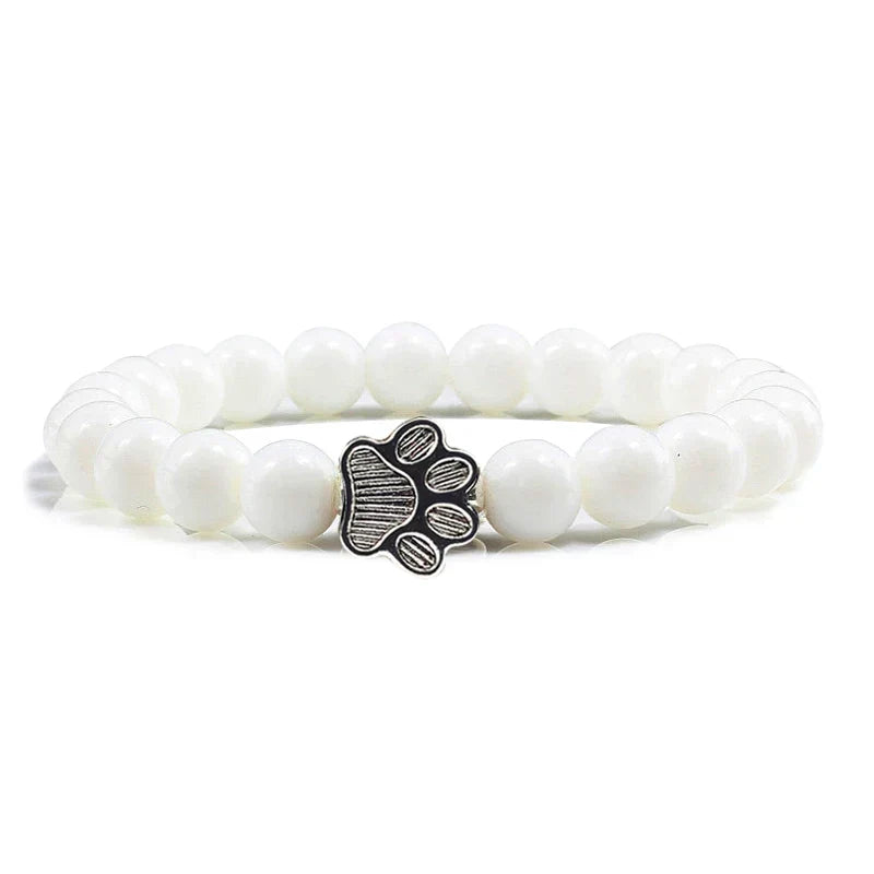 Paw Charm Bracelet with Stone Beads in Many Colours
