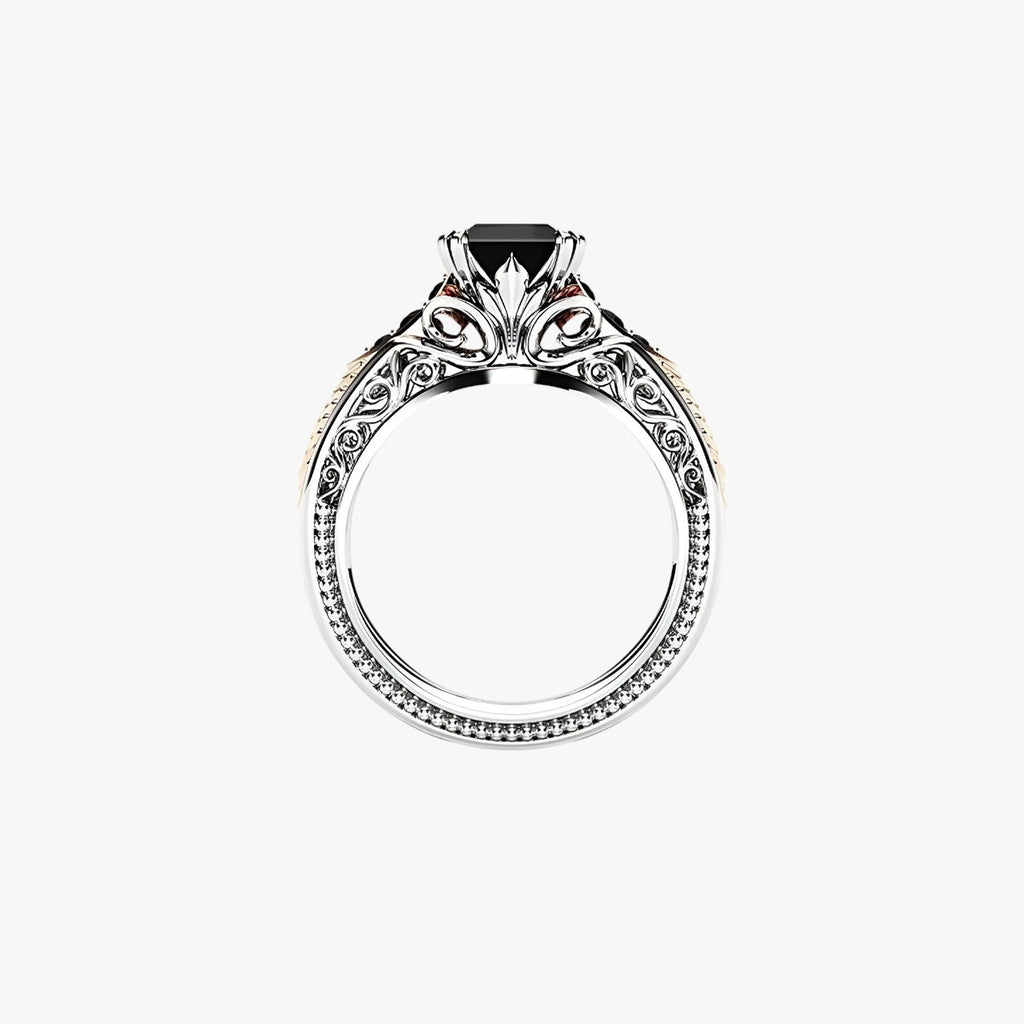 Ring van 925 zilver met grote heldere en zwarte stenen