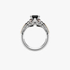 Ring van 925 zilver met grote heldere en zwarte stenen