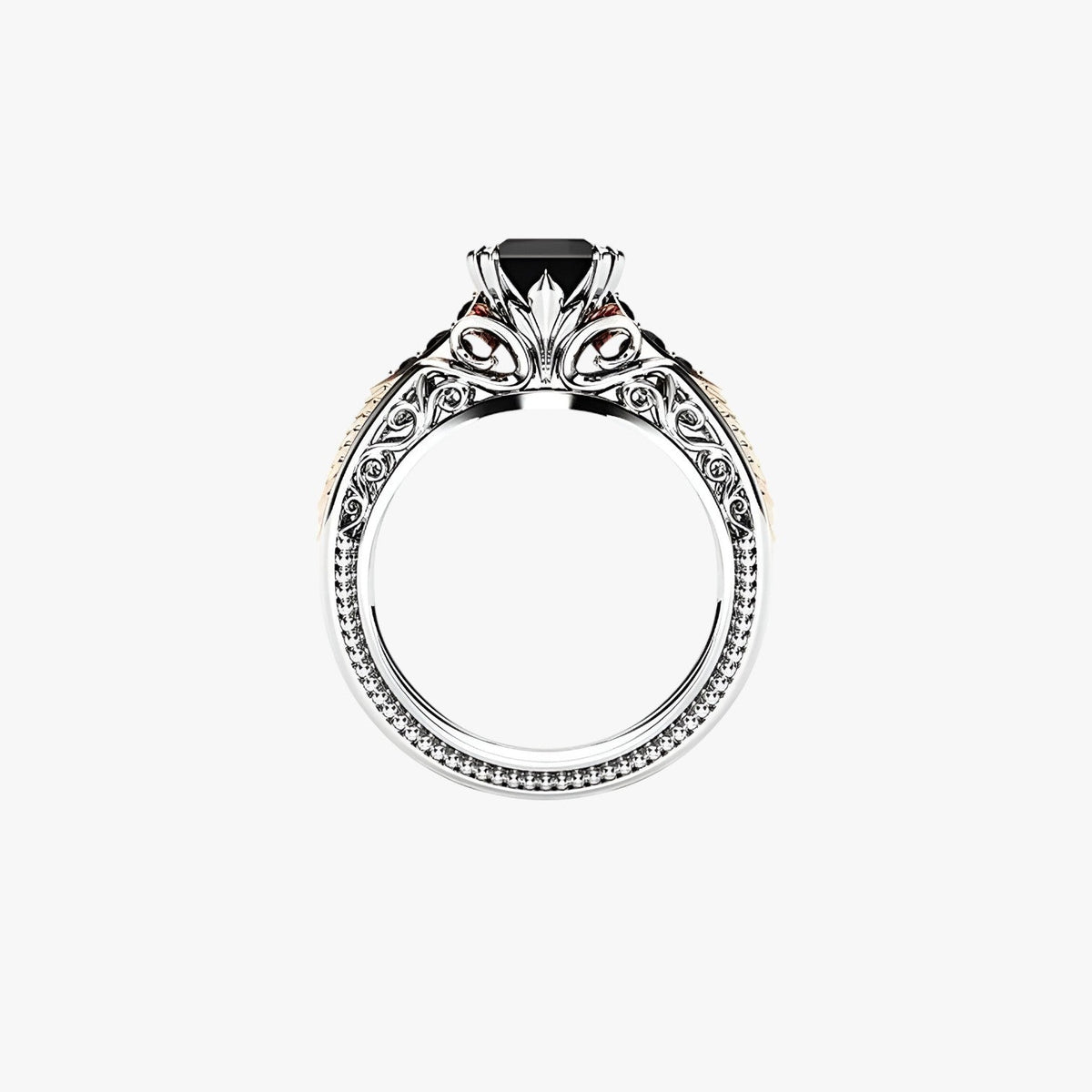 Ring van 925 zilver met grote heldere en zwarte stenen