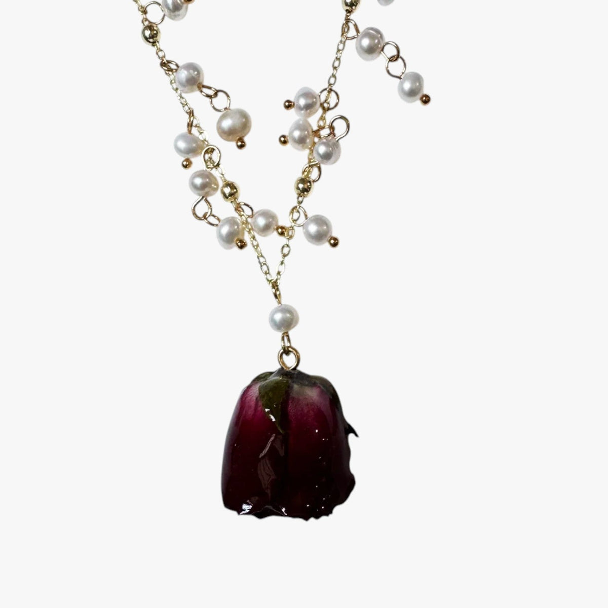 Rose Pendant Necklace with Freshwater Pearl Drop