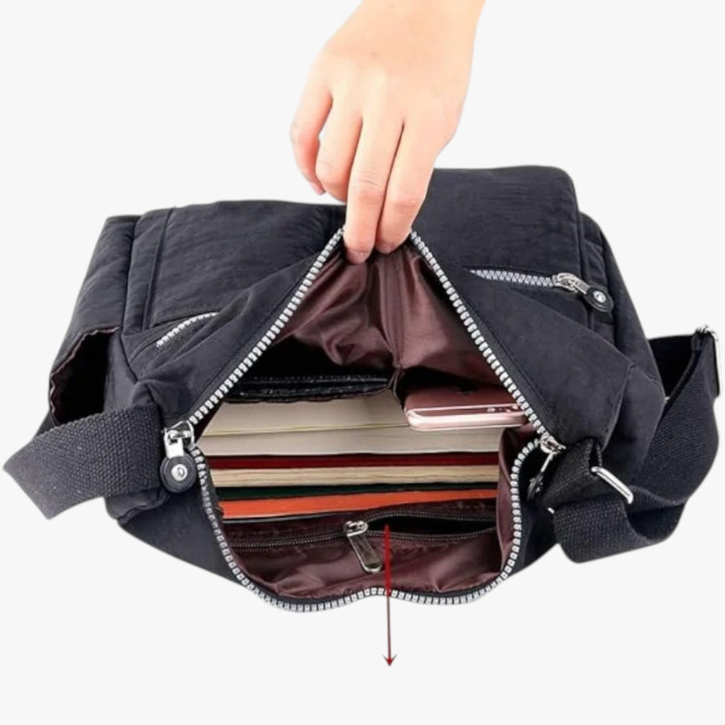 Waterafstotende nylon crossbodytas met RFID-blokkerend vak