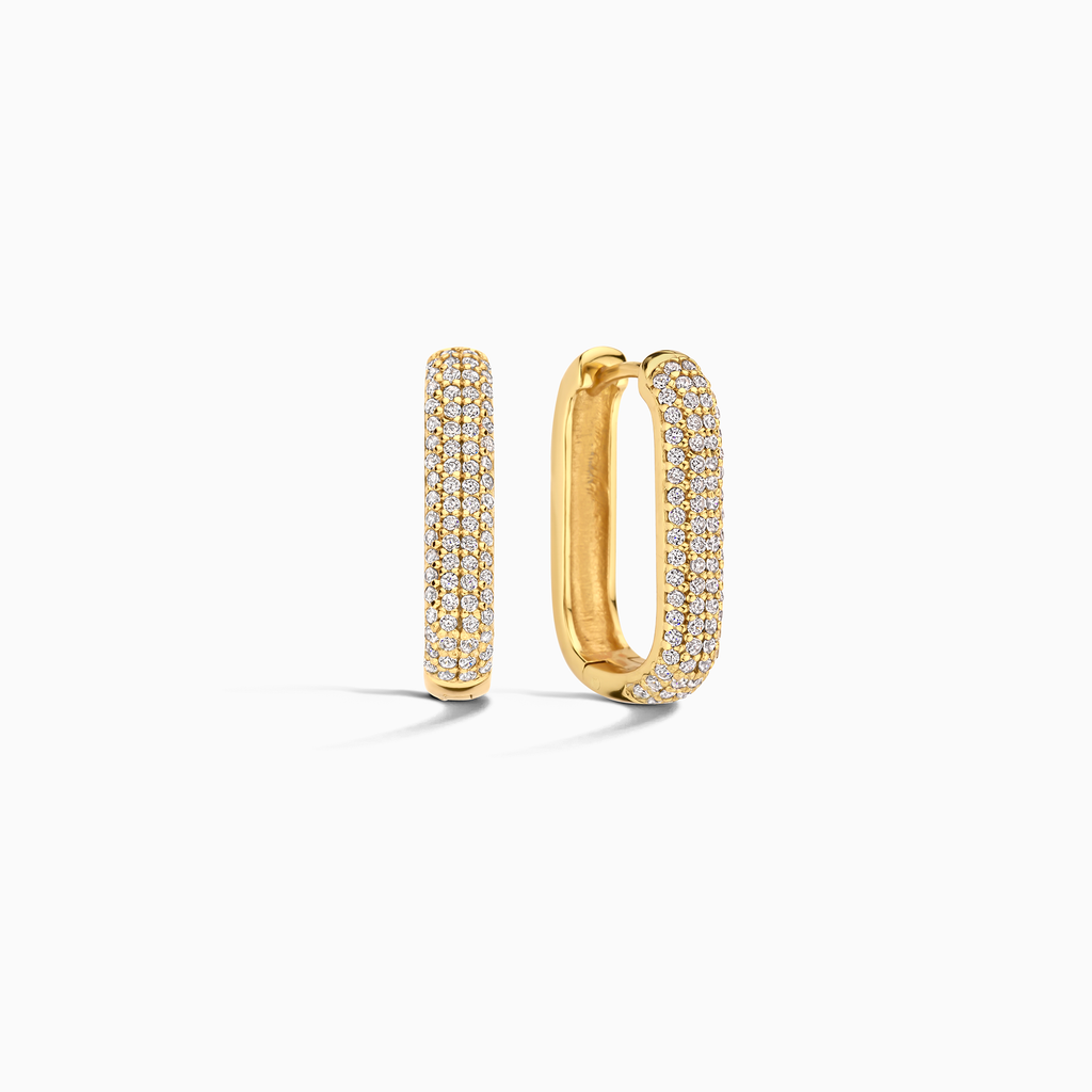 Rectangular Pavé Hoop Earrings in Two Metal Tones