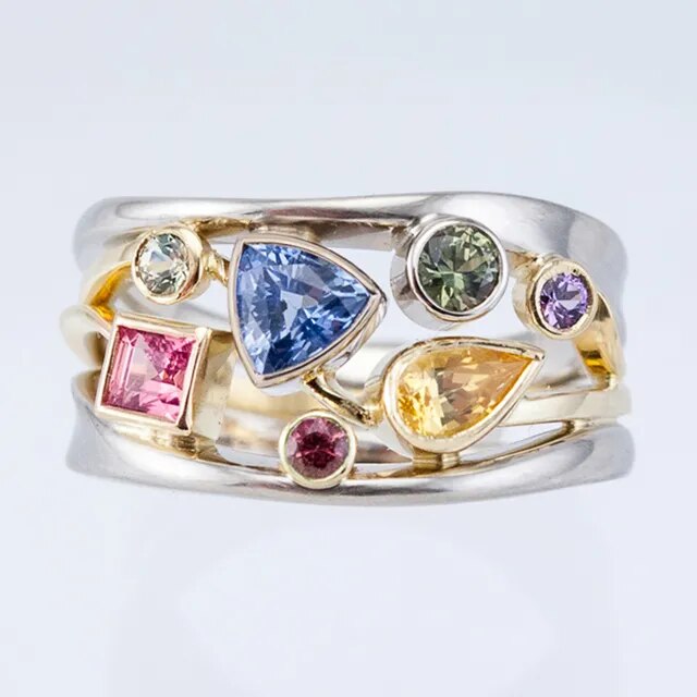 Colourful Zirconia Cluster Ring with Split Band
