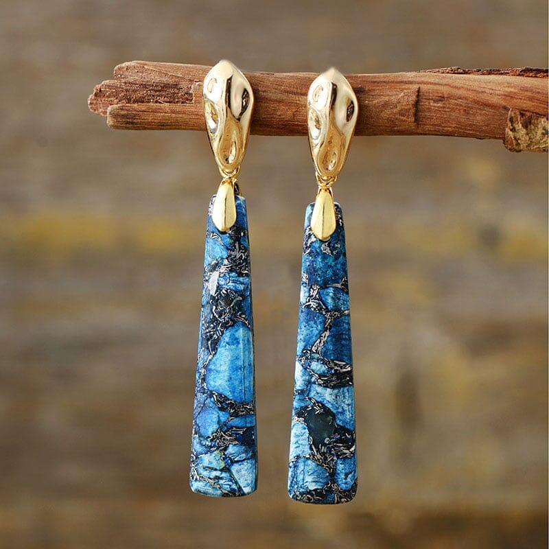 Handcrafted Blue Jasper Long Stud Earrings