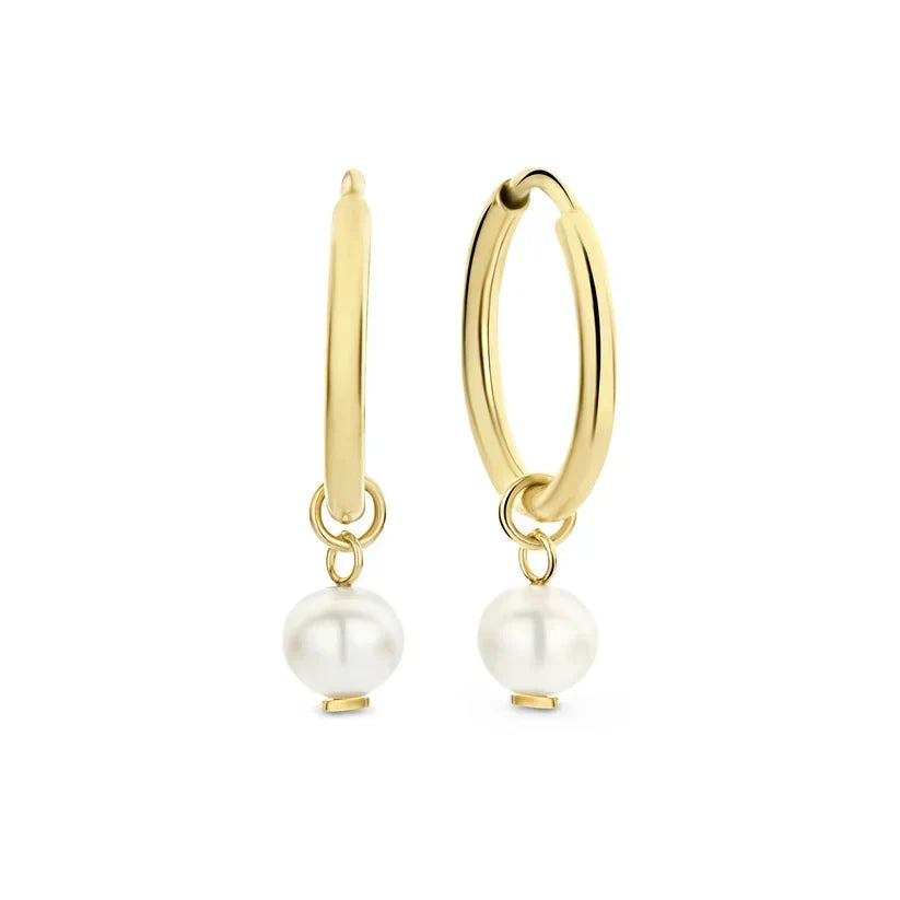 Gold-Tone Hoop Earrings with Small Pearl Drop