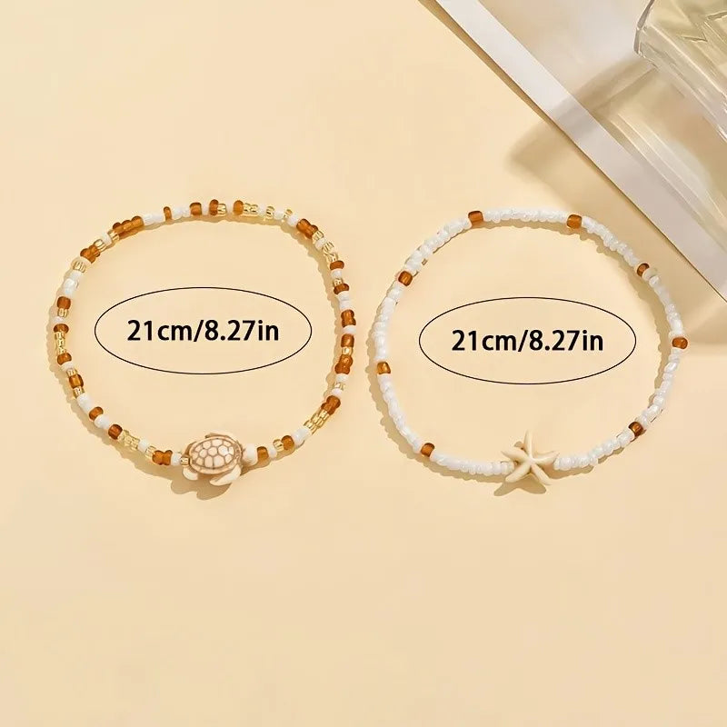 Starfish and Sea Turtle Anklet Set