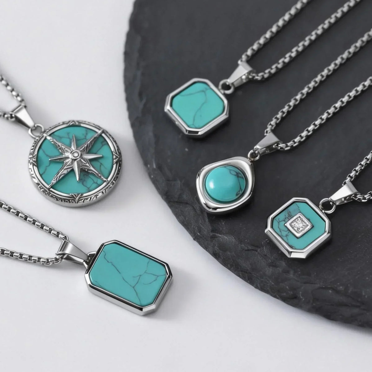 Kettingset met turquoise steenhanger