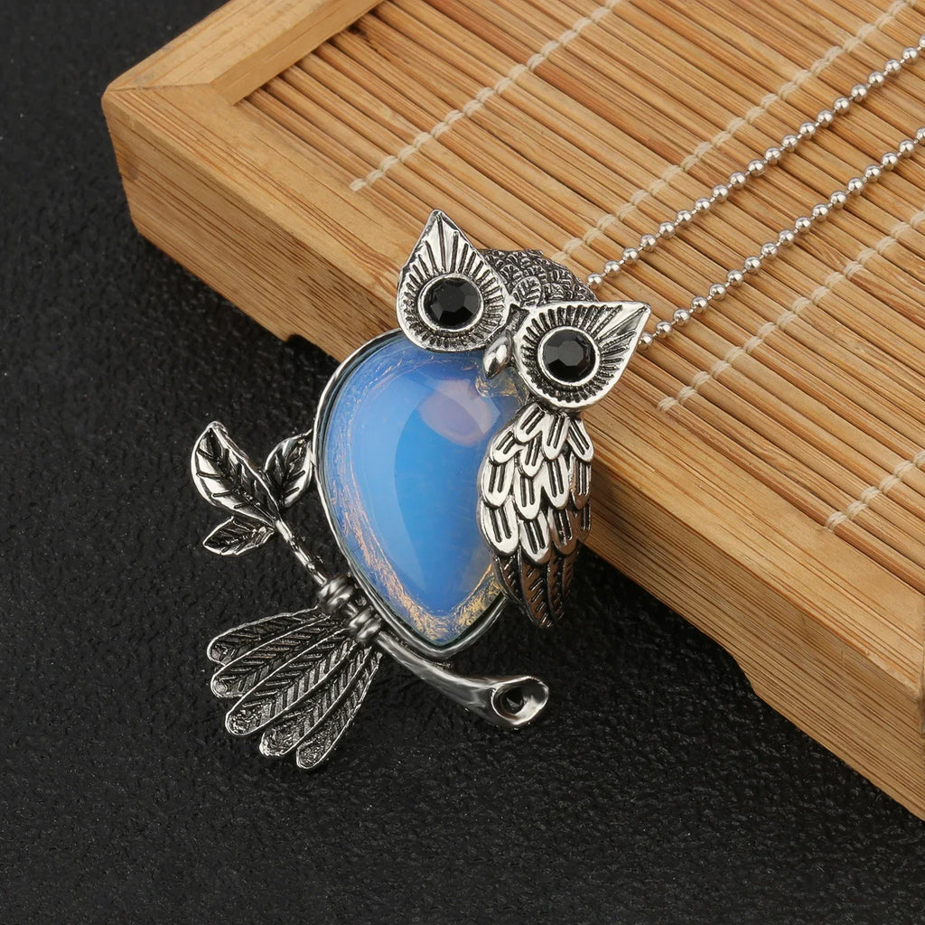 Crystal Owl Pendant Necklace in Many Stones