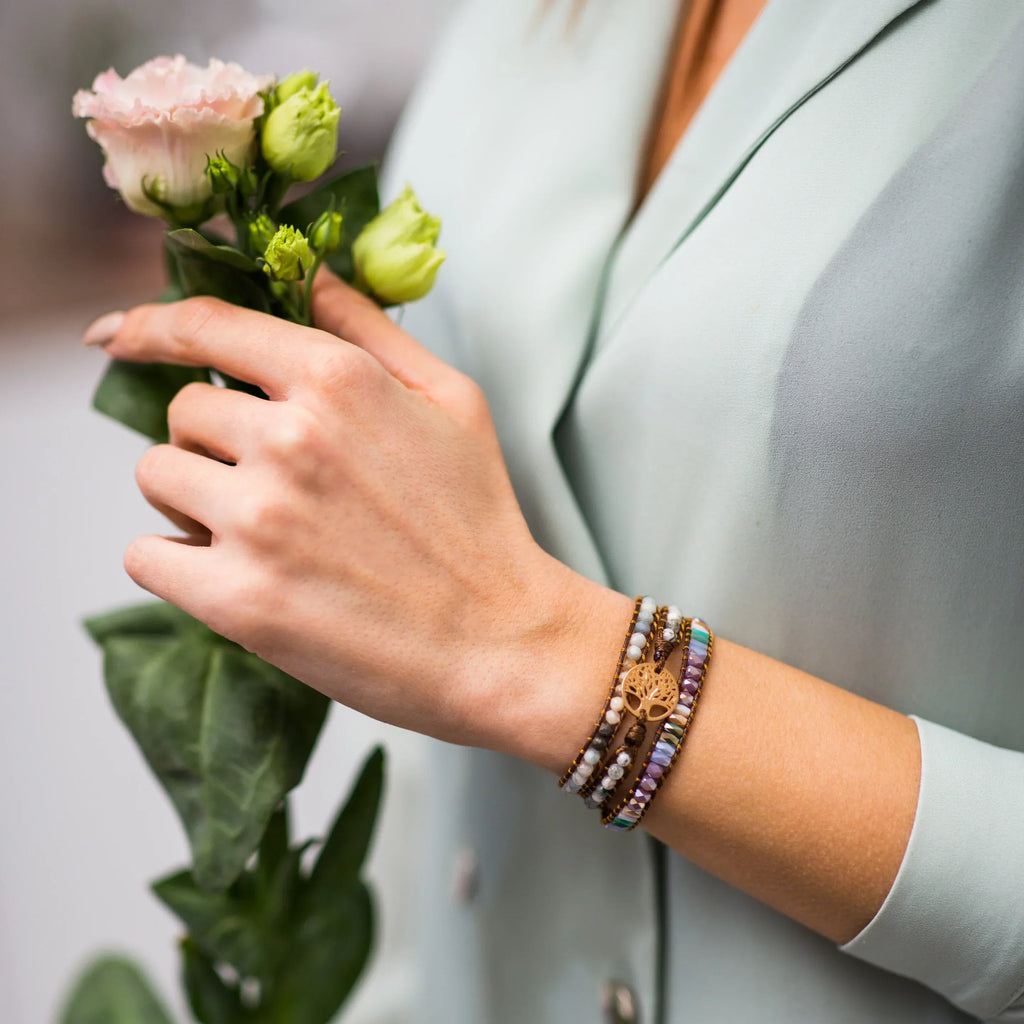 Jasper Wrap Bracelet with Tree of Life Charm