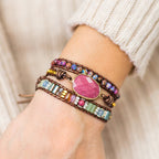 Wikkelarmband met rhodoniet en jaspis