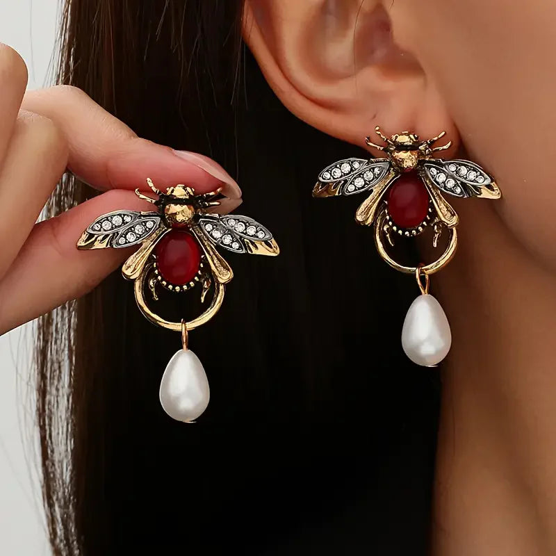 Vintage-Style Bee Drop Earrings