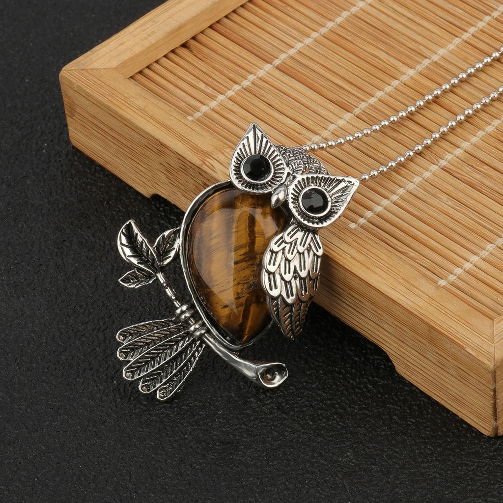 Crystal Owl Pendant Necklace in Many Stones
