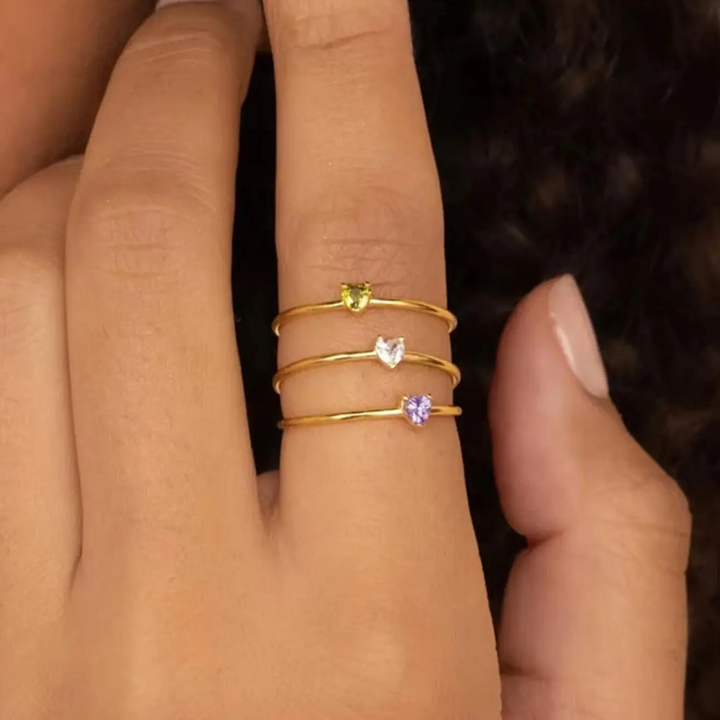 Adjustable 18K Gold-Plated Titanium Steel Birthstone Ring