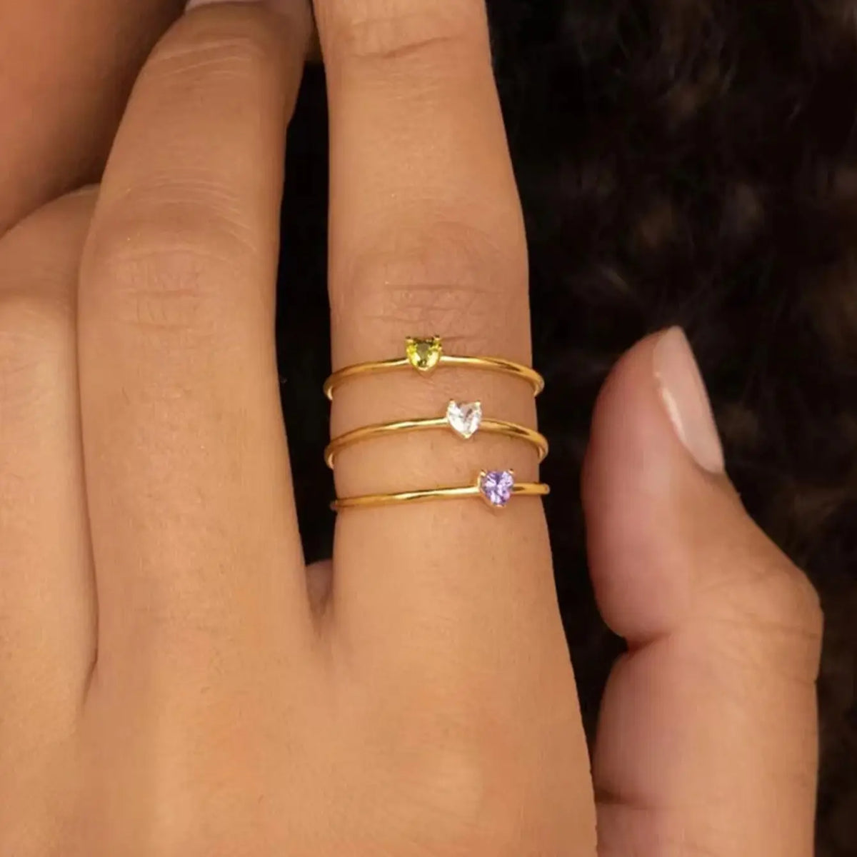Adjustable 18K Gold-Plated Titanium Steel Birthstone Ring