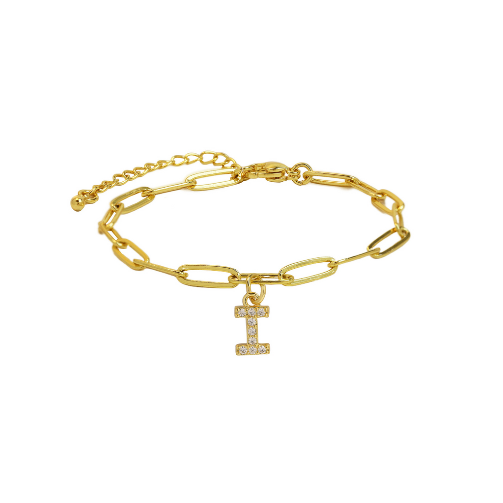 Dainty Paperclip Chain Initial Letter Bracelet