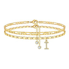 Two-Piece Initial Anklet Set with Diamond-Look Letter Charm