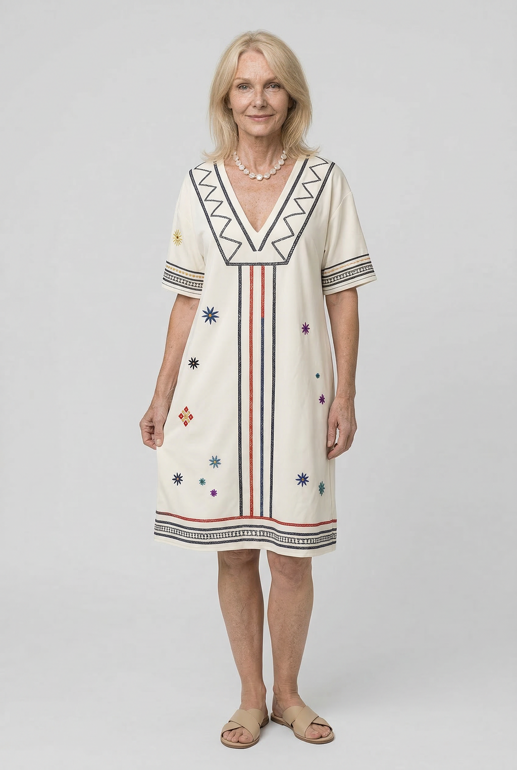 Zomerjurk met bloemenprint, V-hals en vloeiend vallende rok