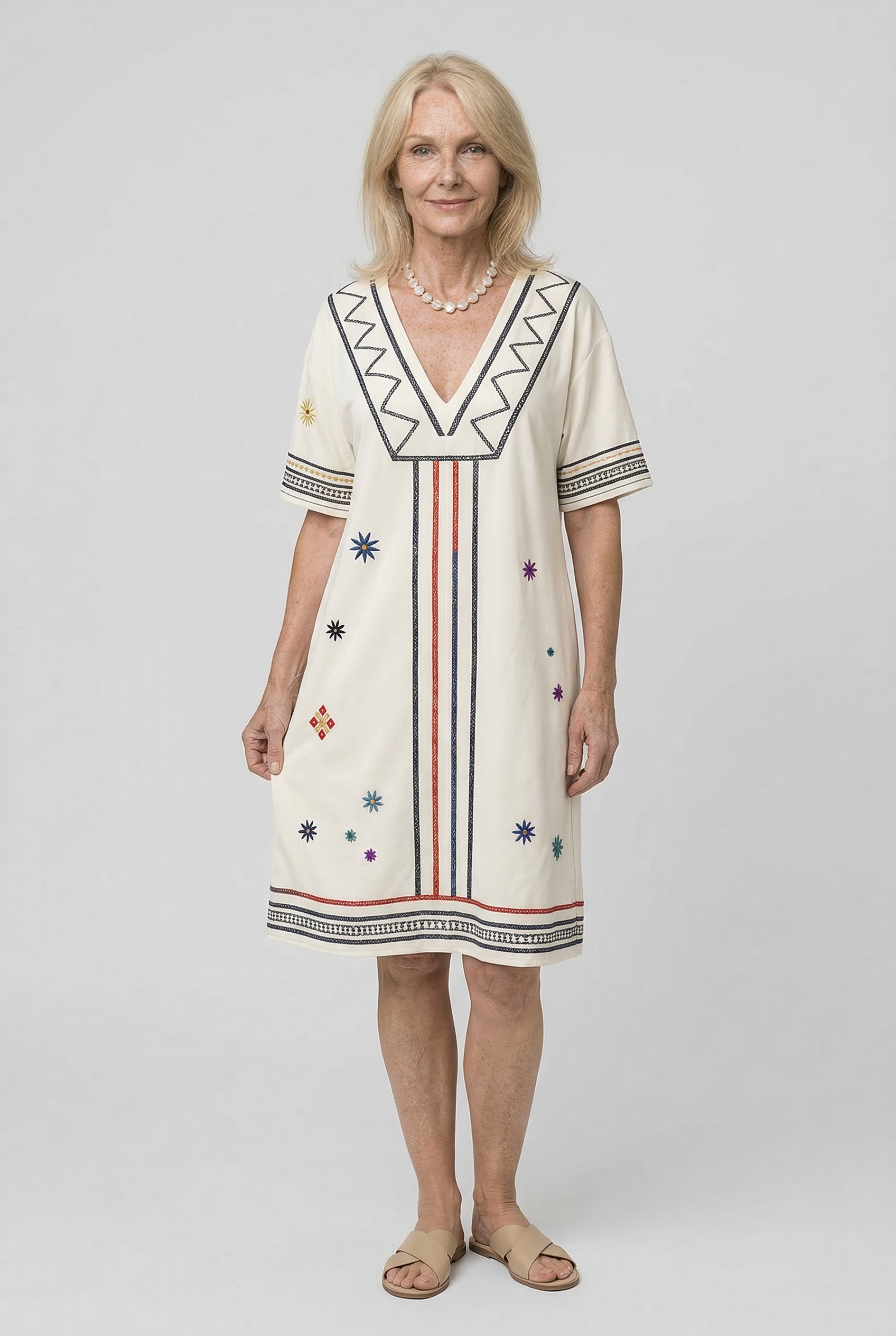 Zomerjurk met bloemenprint, V-hals en vloeiend vallende rok