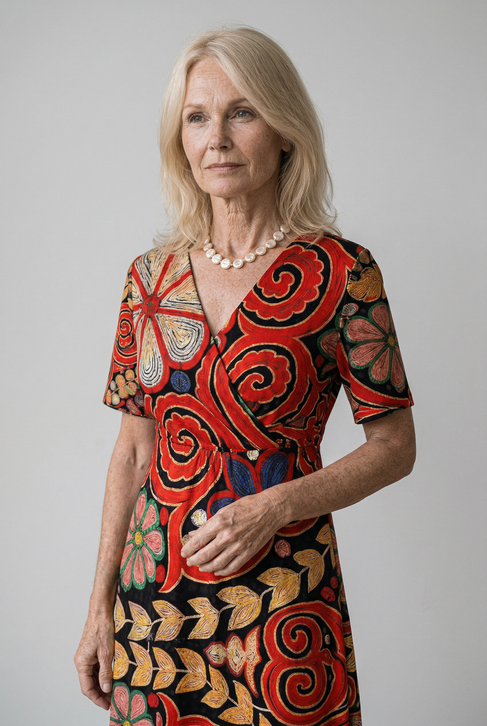 Jurk met patchworkprint, korte mouwen en zijzakken