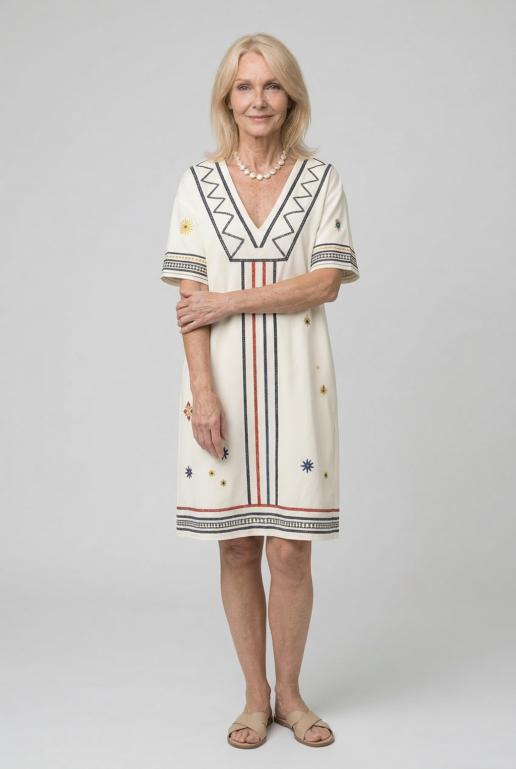 Zomerjurk met bloemenprint, V-hals en vloeiend vallende rok