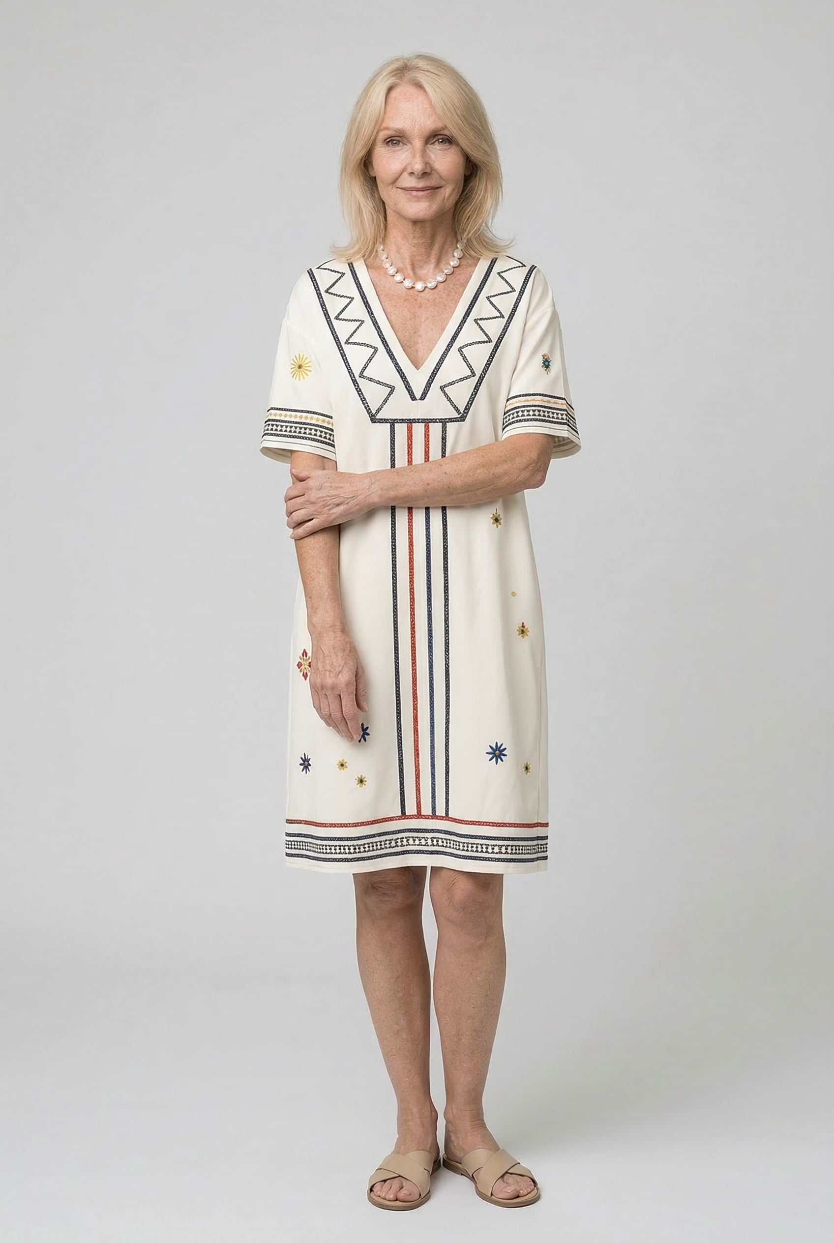 Zomerjurk met bloemenprint, V-hals en vloeiend vallende rok