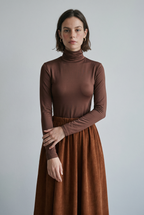 Turtleneck Top and Corduroy Skirt Two-Piece Set with Belt