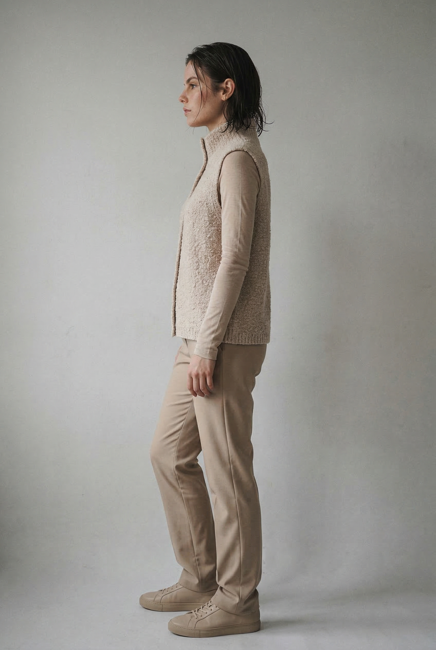 Sleeveless Knit Cardigan with Button Front and Textured Stitch