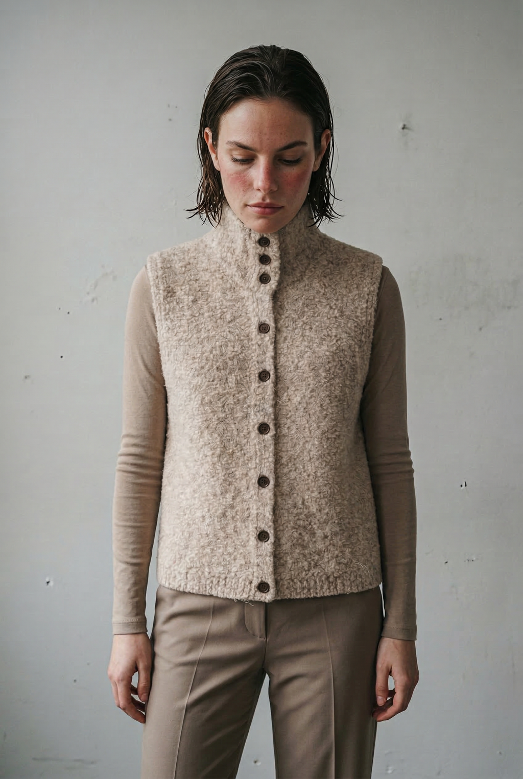 Sleeveless Knit Cardigan with Button Front and Textured Stitch