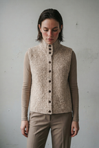Sleeveless Knit Cardigan with Button Front and Textured Stitch