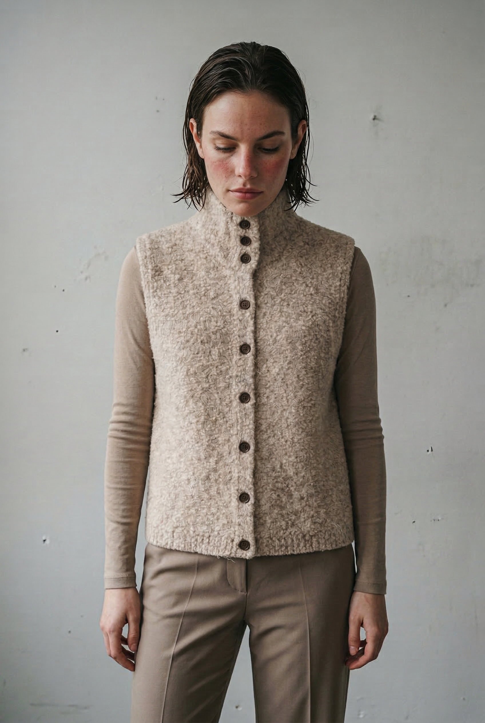 Sleeveless Knit Cardigan with Button Front and Textured Stitch
