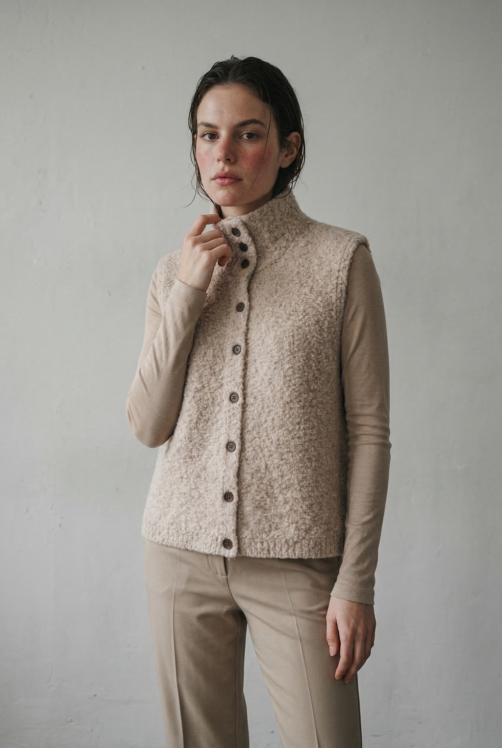 Sleeveless Knit Cardigan with Button Front and Textured Stitch