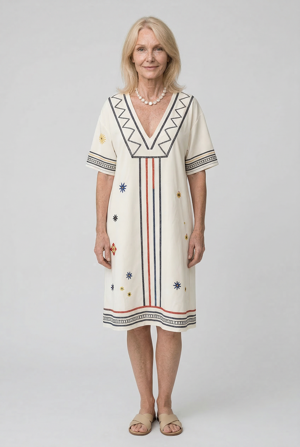 Zomerjurk met bloemenprint, V-hals en vloeiend vallende rok