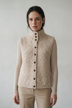 Sleeveless Knit Cardigan with Button Front and Textured Stitch