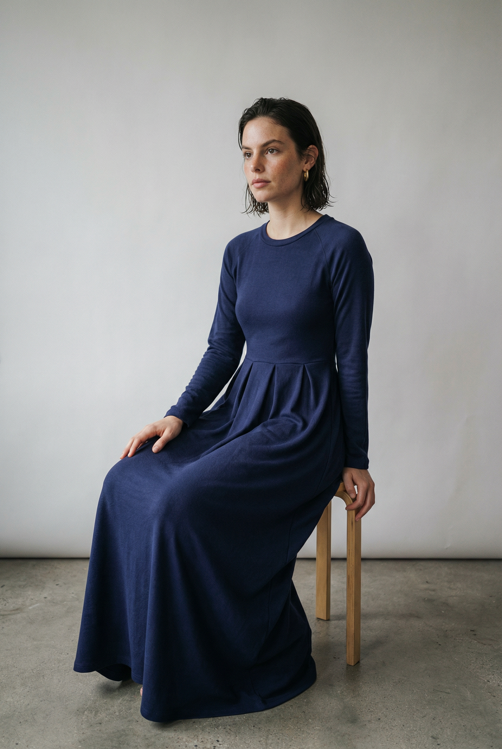 Long Sleeve A-Line Maxi Dress in a Soft Solid Knit