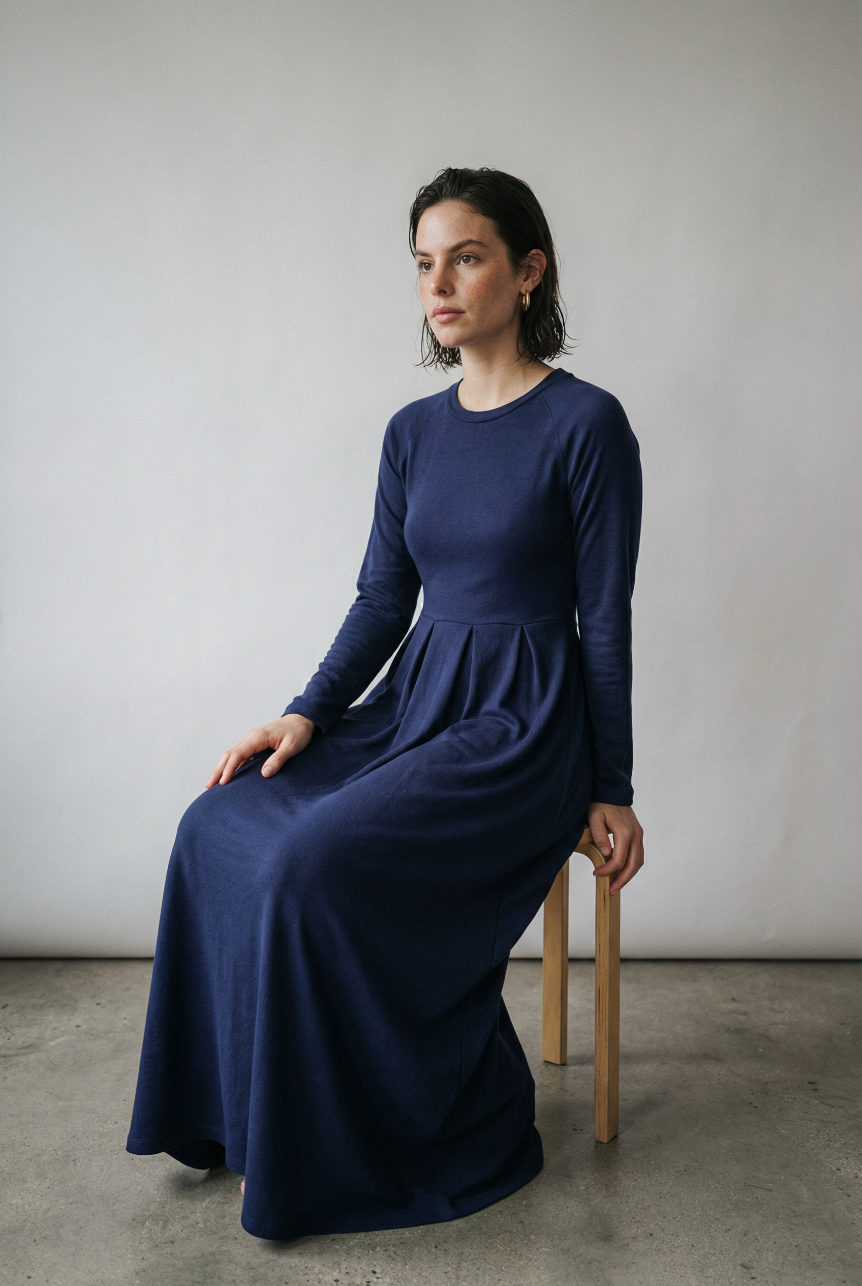 A-lijn maxi-jurk met lange mouwen in zacht effen tricot