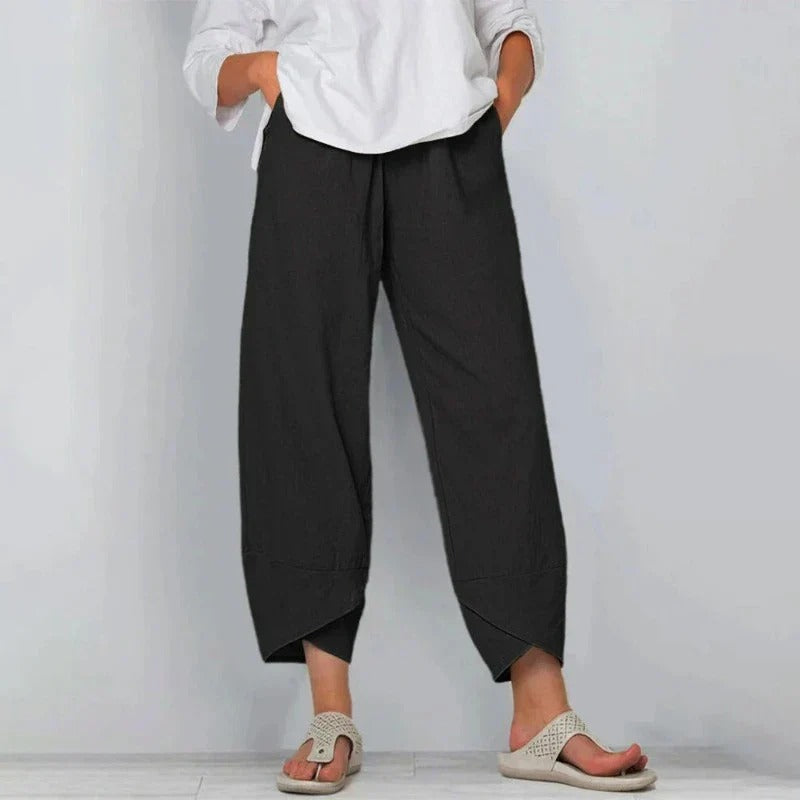 Tulip-Hem Wide-Leg Trousers in Linen