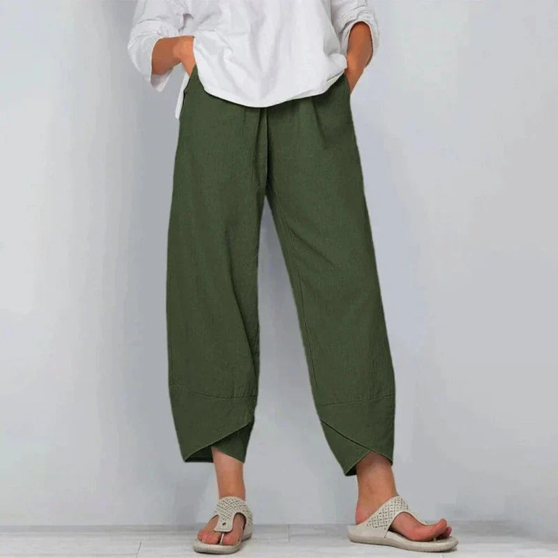 Tulip-Hem Wide-Leg Trousers in Linen