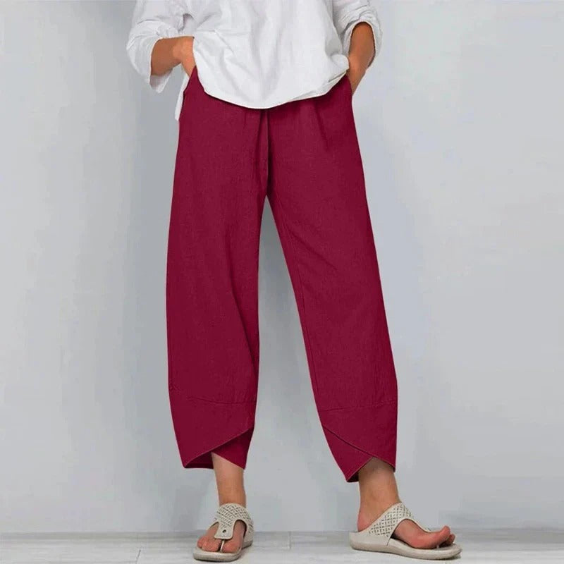 Tulip-Hem Wide-Leg Trousers in Linen
