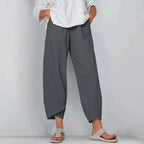 Tulip-Hem Wide-Leg Trousers in Linen